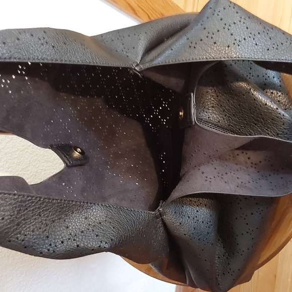 Montana West Black Faux Leather Perforated Large Sling Bag W/ POUCH New! - Picture 4 of 7